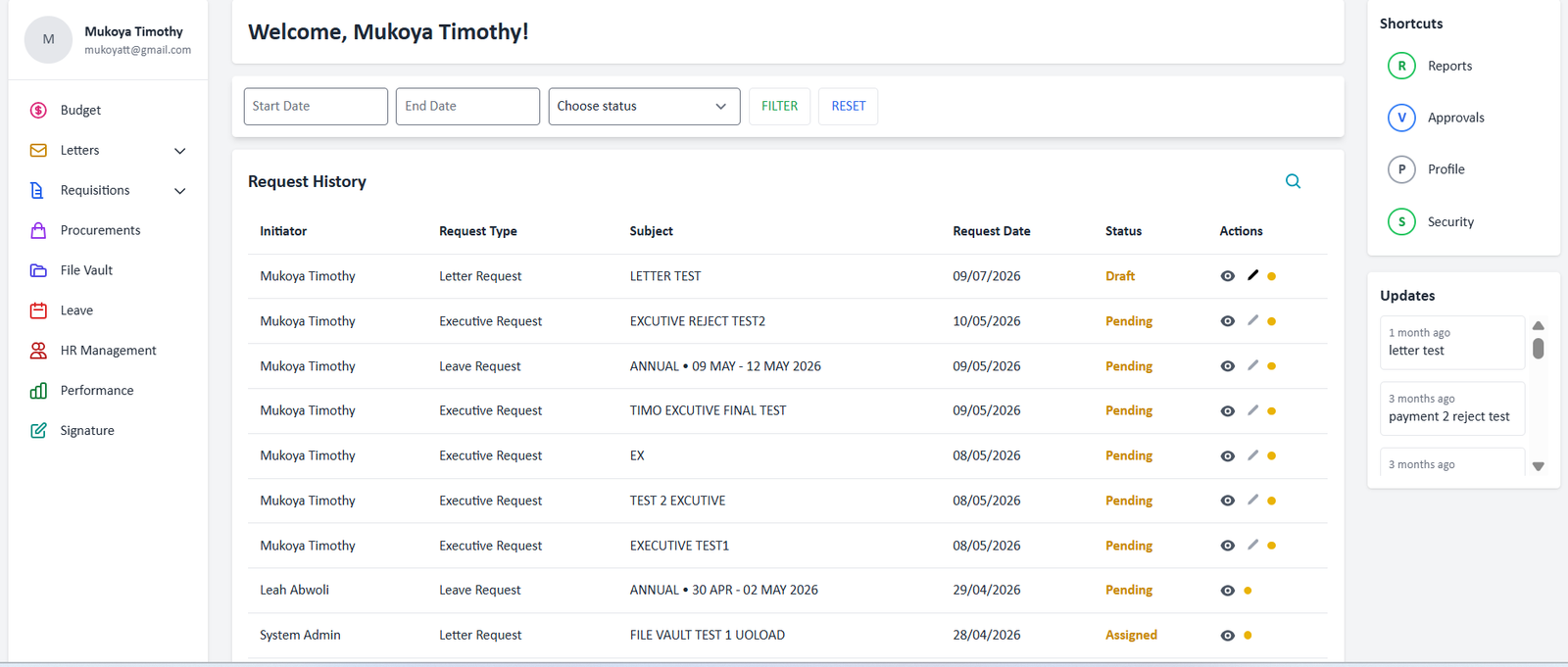 Effi-File requests interface